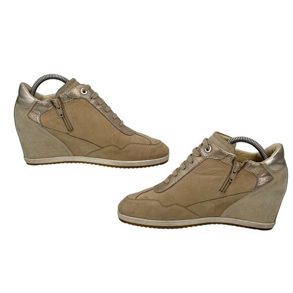 Geox Illusion Wedge Sneakers Hidden Heel Women's SZ 8 Tan Sporty Y2K Streetwear - Picture 4 of 12